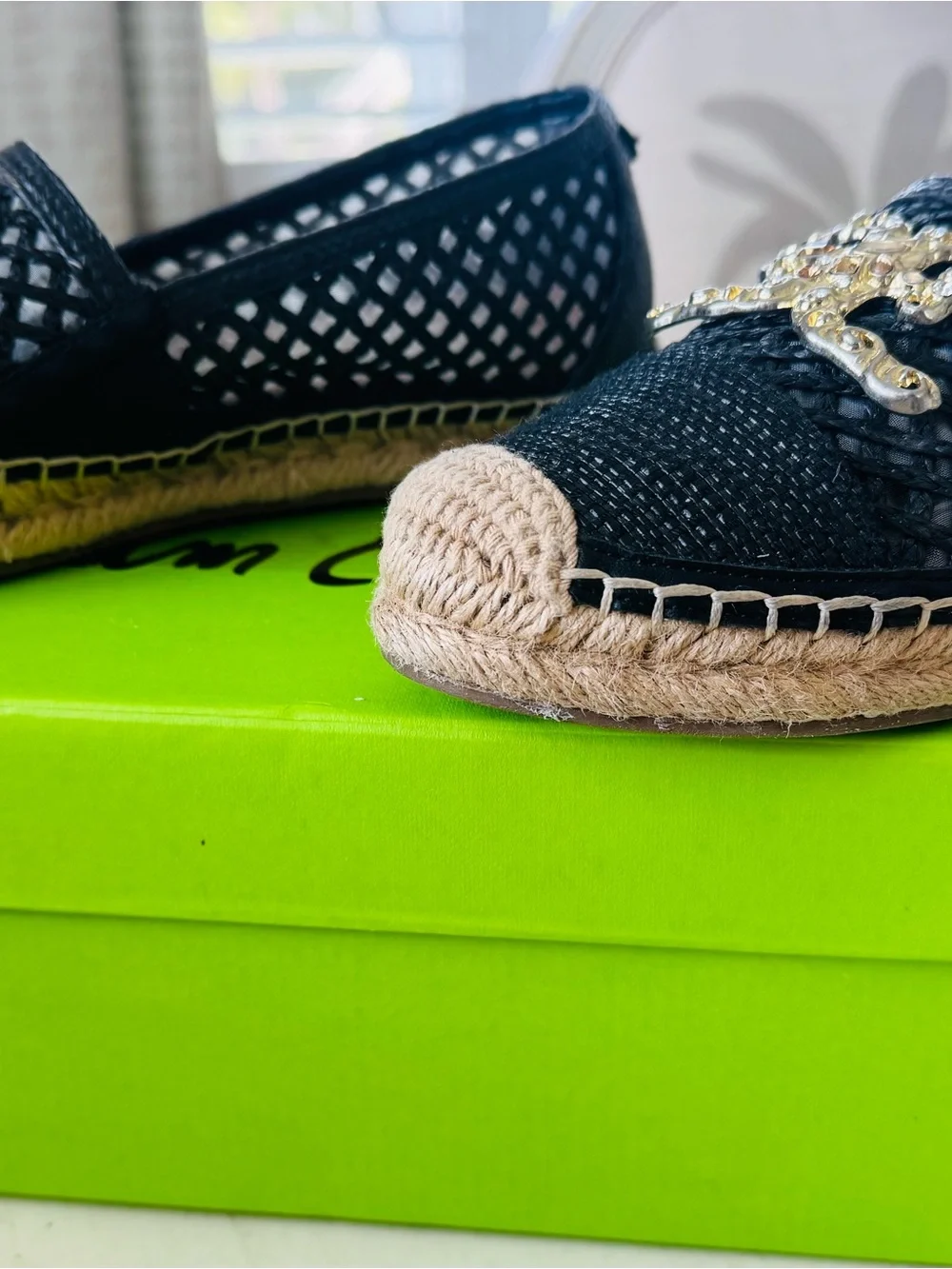 Sam Edelman Black Espadrille Flats with Gold Accent